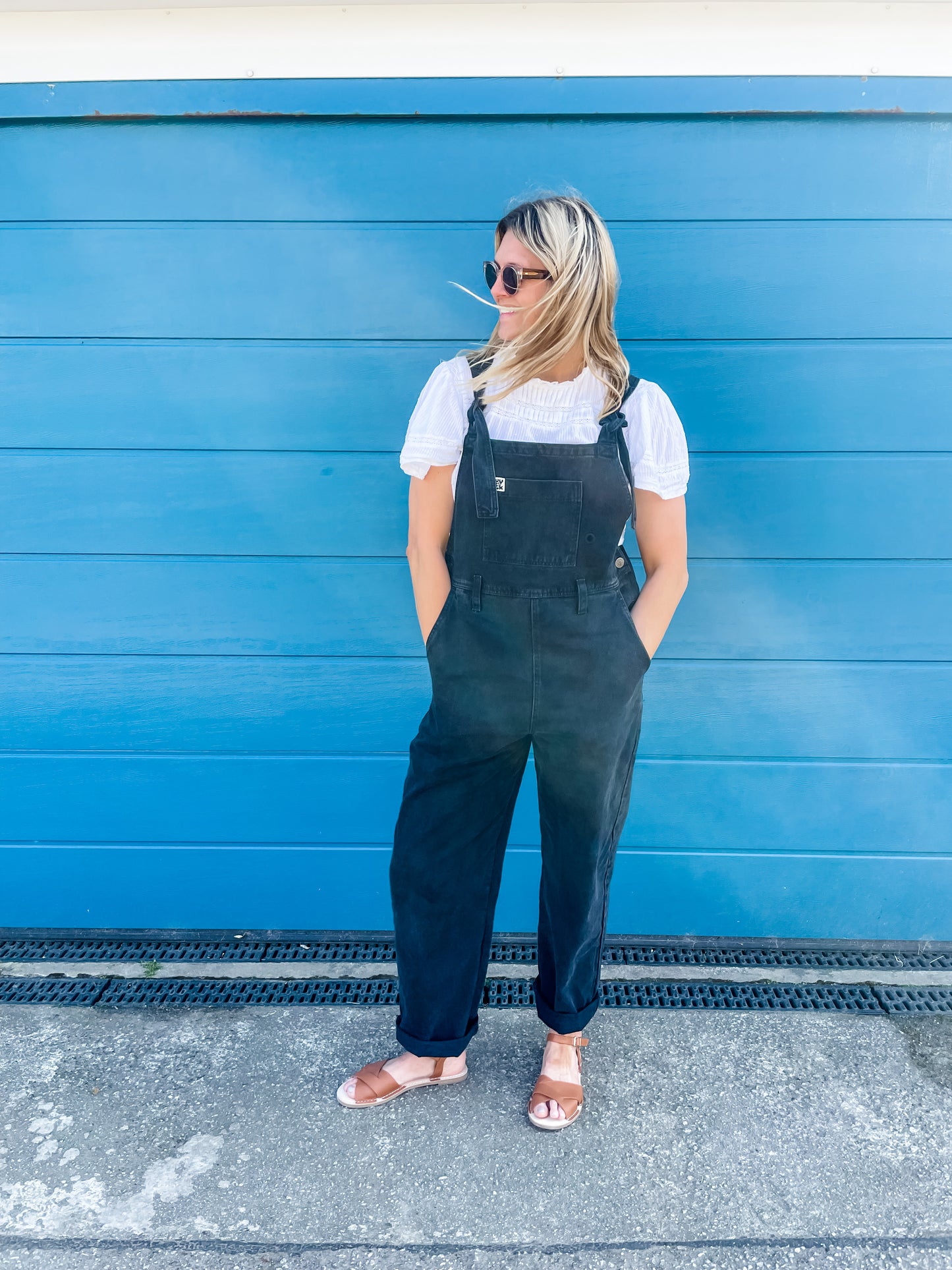 Tall woman modelling Orla tan coloured sandals in larger sizes