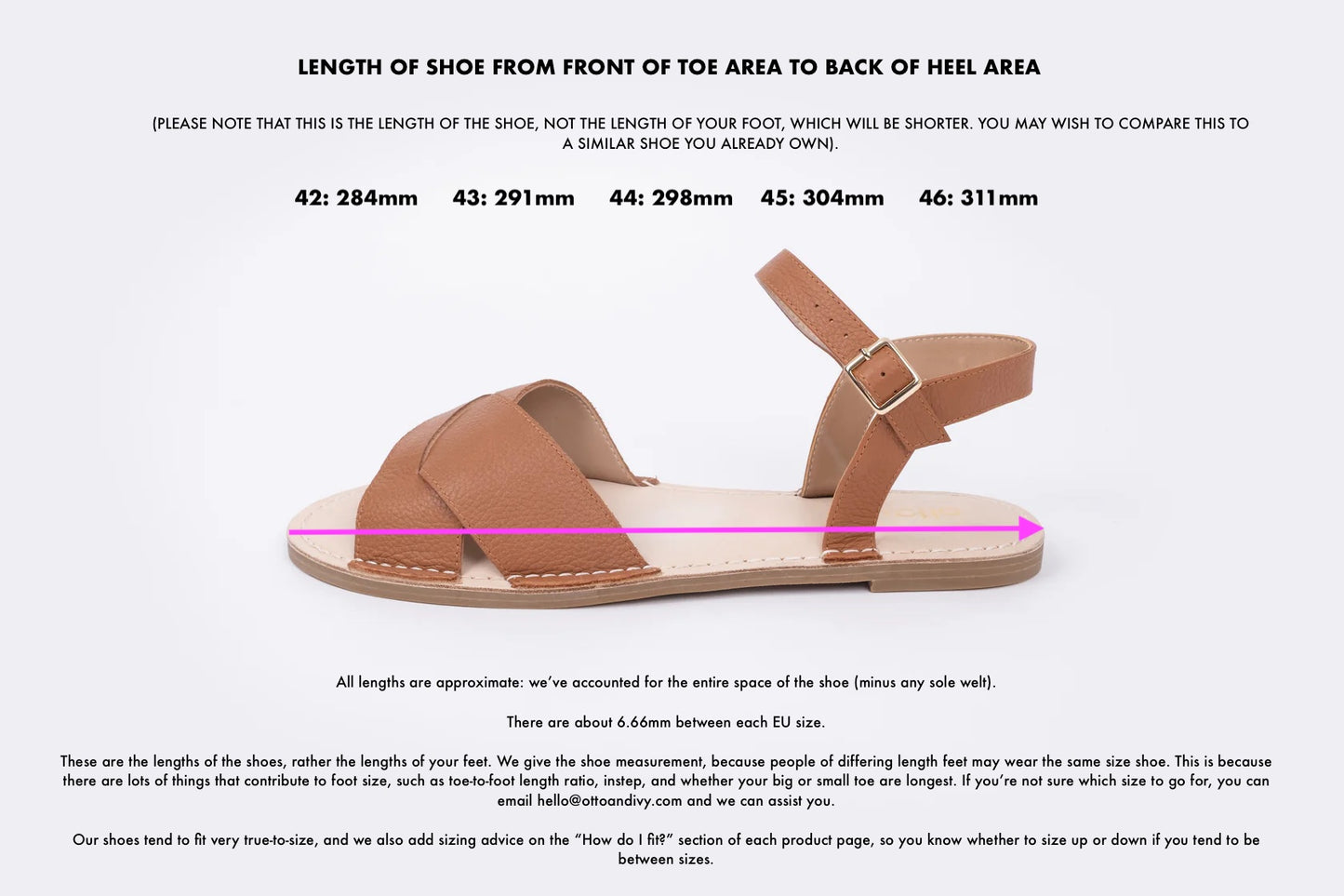 length diagram displaying sizes measurements of Tan orla sandal