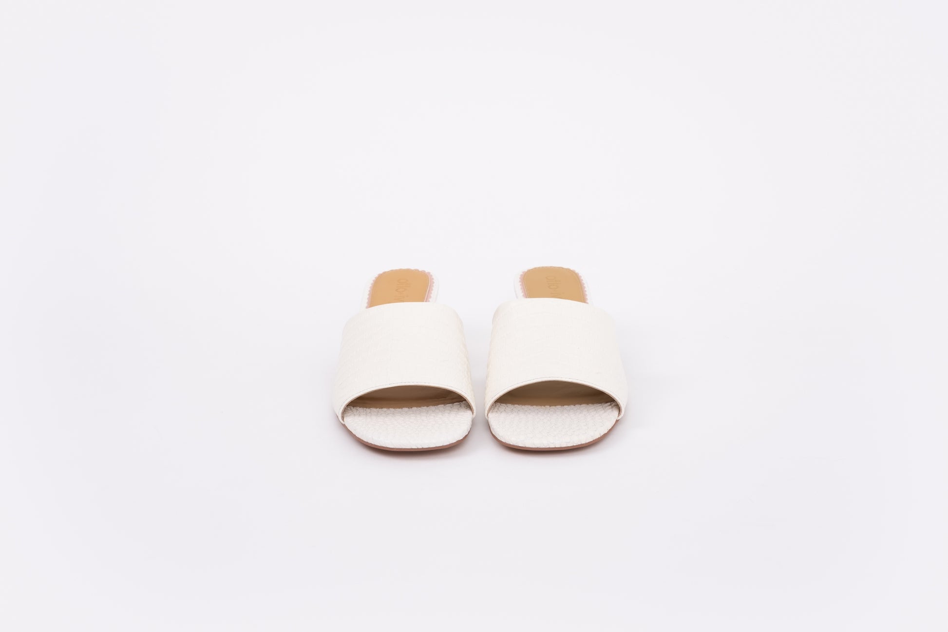 Front shot of womens cream leather heeled sandal available in larger sizes 42-46