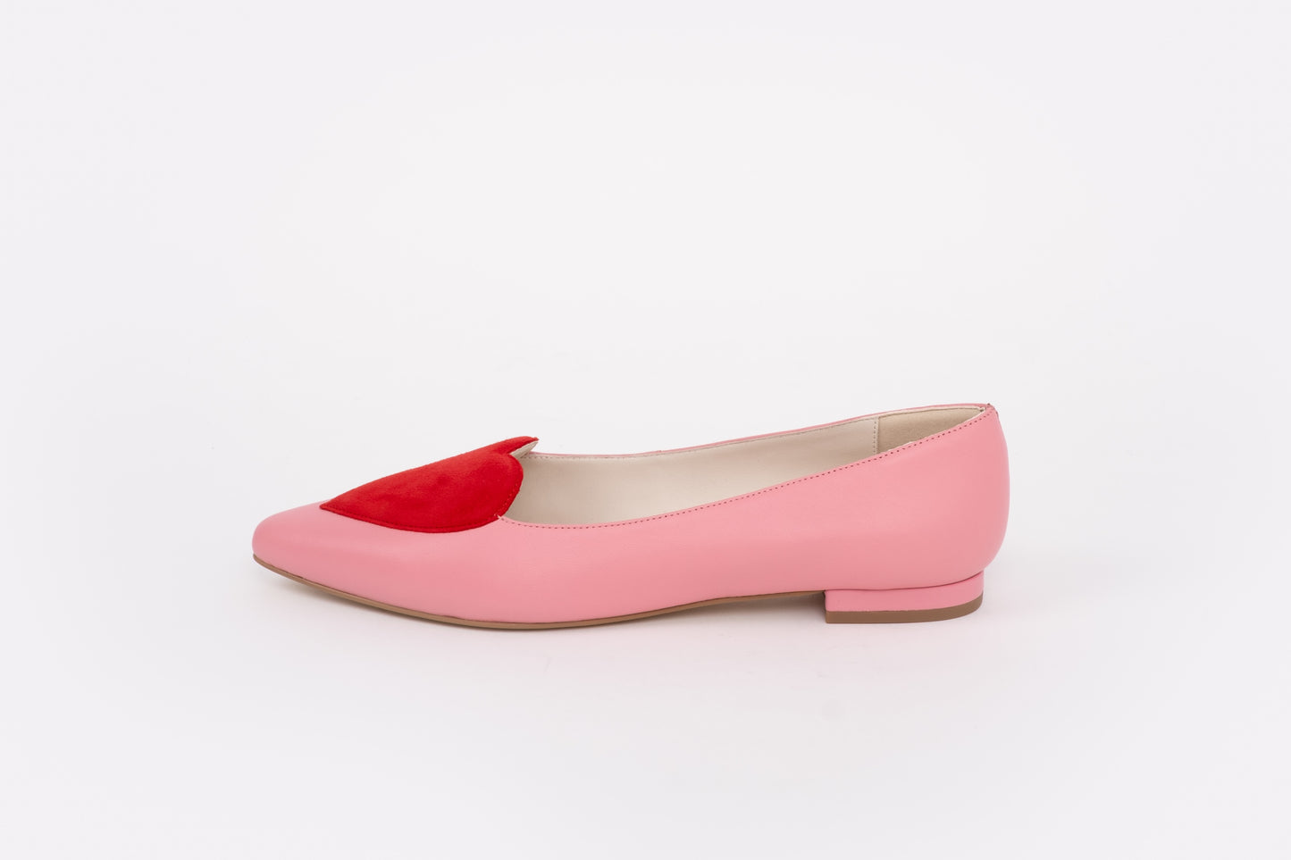 side shot of womens large sized pink and red leather shoes enlarger sizes 42-46 standard and wide fit,