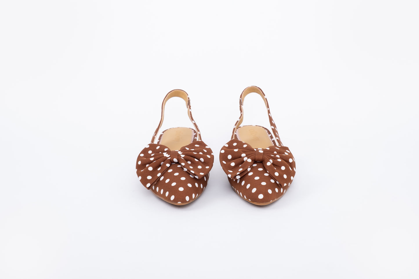 WOmens large sized brown polka flat slingback shoe in larger sizes 8 9 10 11 12