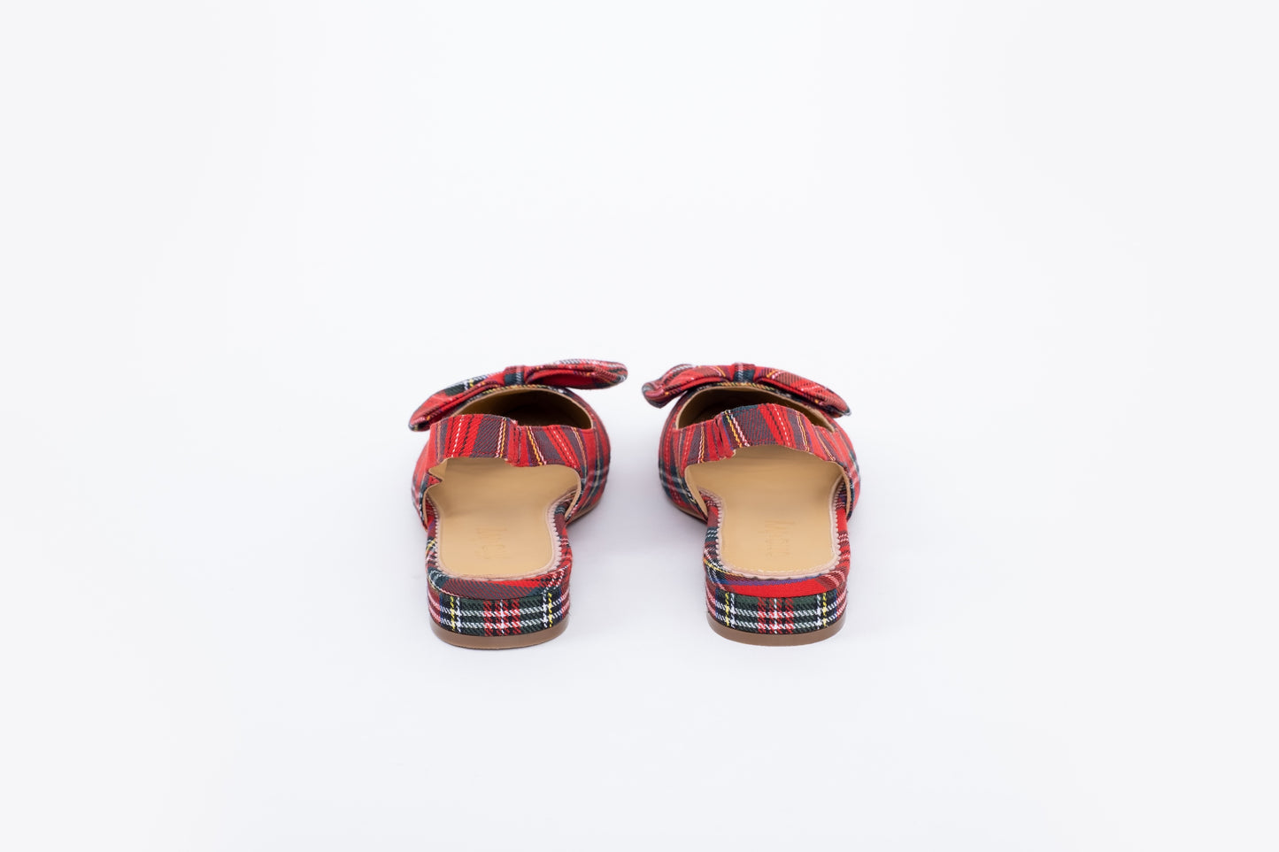 Back shot of womens tartan slingback flat shoe in larger sizes 8-12