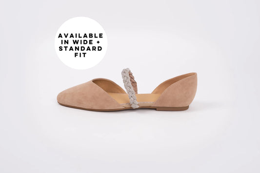 Side profile of Amber, a womens flat shoe available in larger sizes UK 8-12 standard and wide fit.