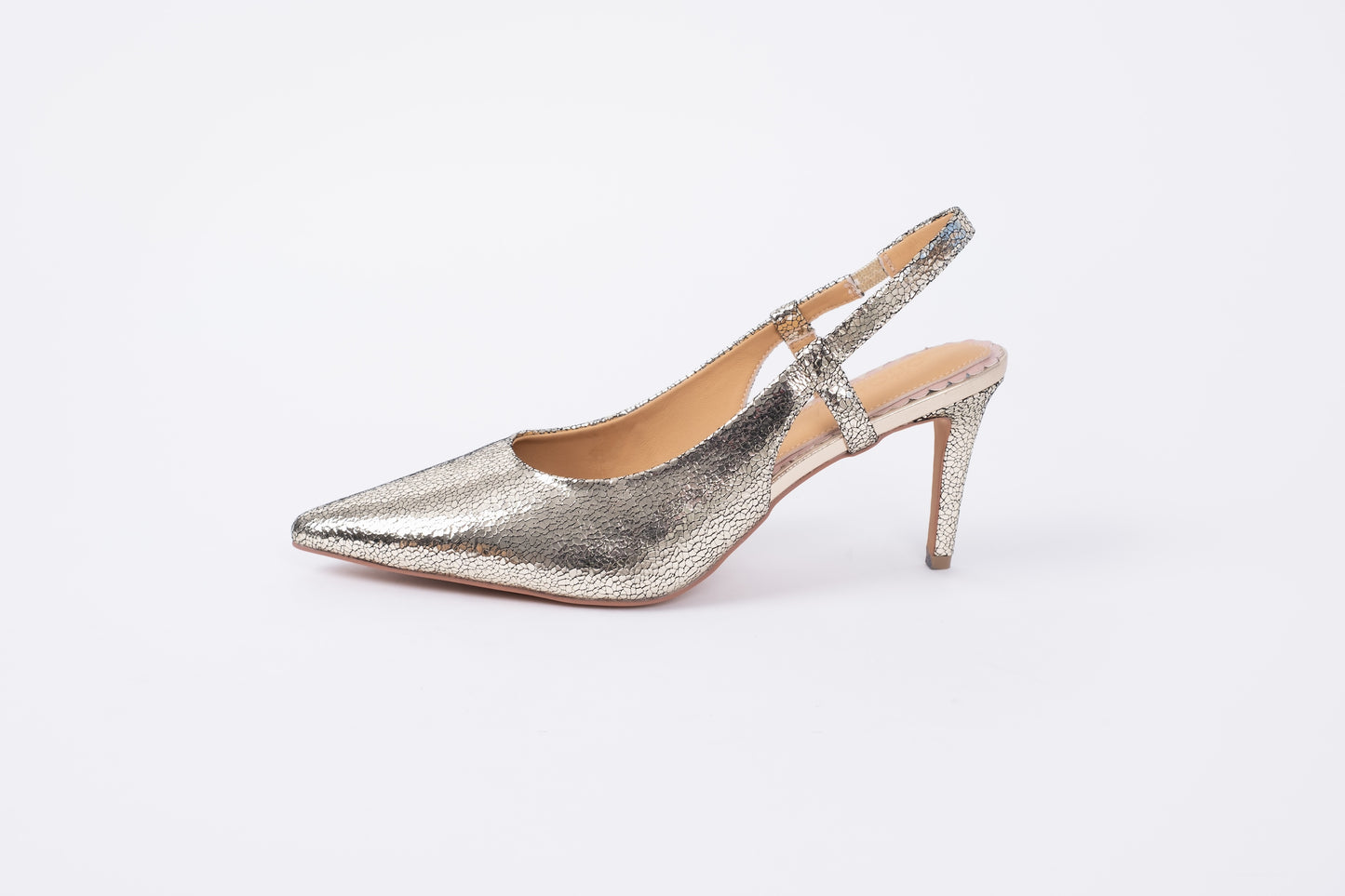 Side profile of Myah Slingback. Low womens heel available in larger womens sizes 8-12