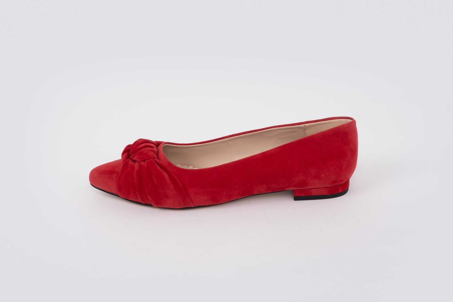 Side profile of Fifi Flats in red, women's larger size shoes available in European sizes 42-46, standard and wide fit