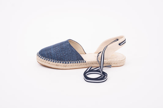 Side profile of Clara Espadrille in Navy. A woman's summer shoe available in larger European sizes 42-46