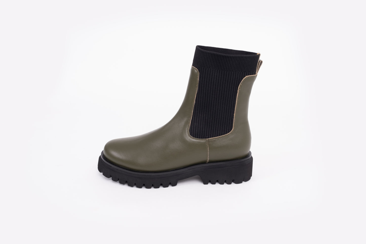 Side profile of Womens Ankle Boot Marnie in Khaki, available in larger sizes  UK 8-12, standard and wide fit.