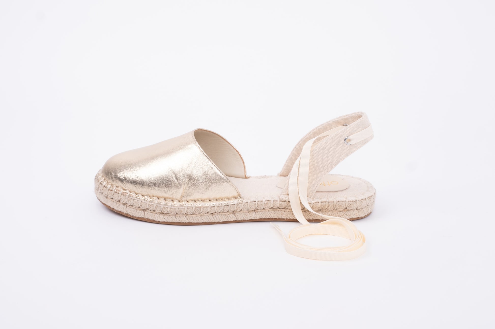 Side profile of Gold Clara Espadrille. Womens shoes available in larger sizes UK 8-12