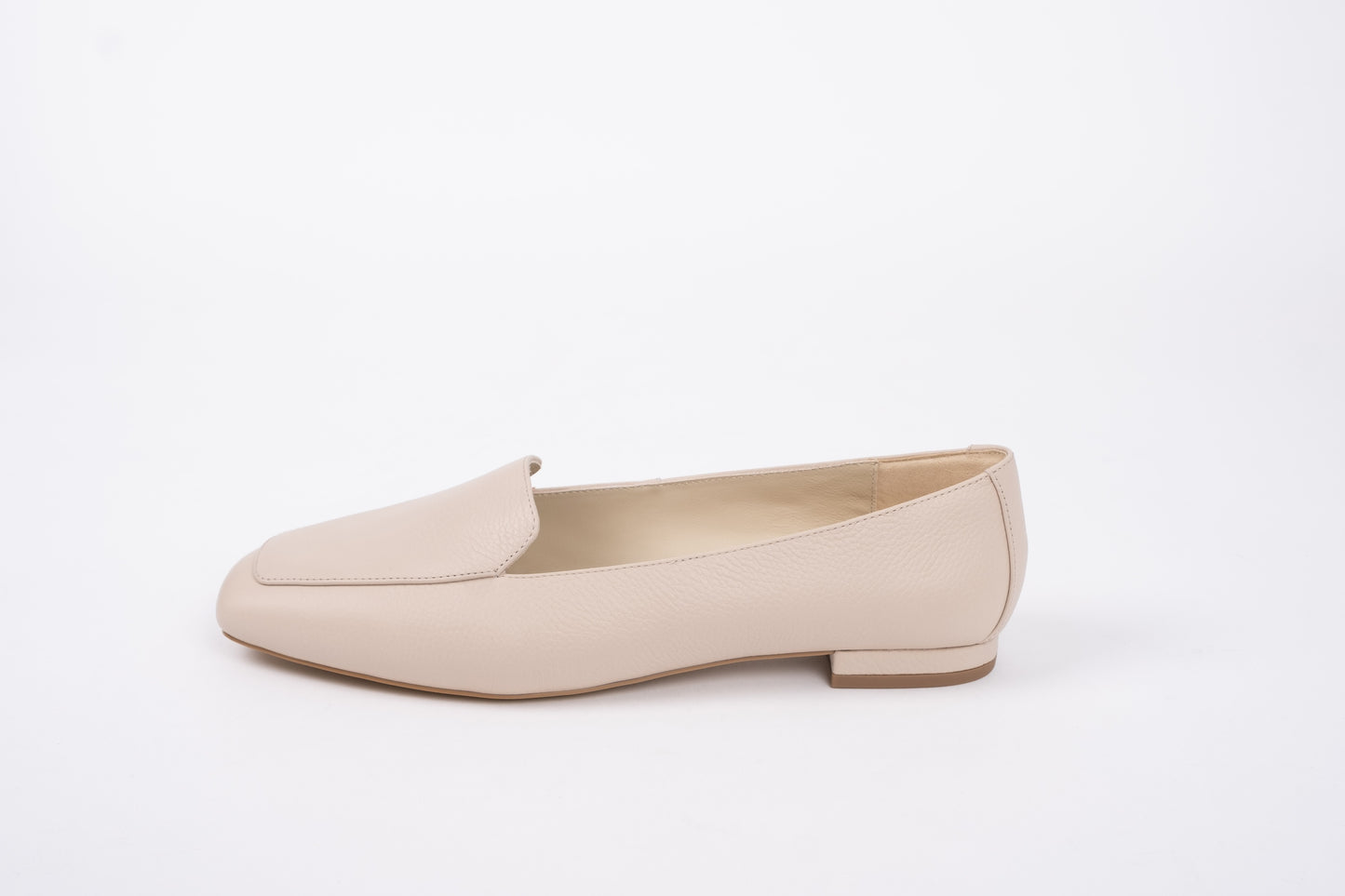 SIde profile of Aubrey Flat. Beige womens shoe available in larger sizes UK 8-12