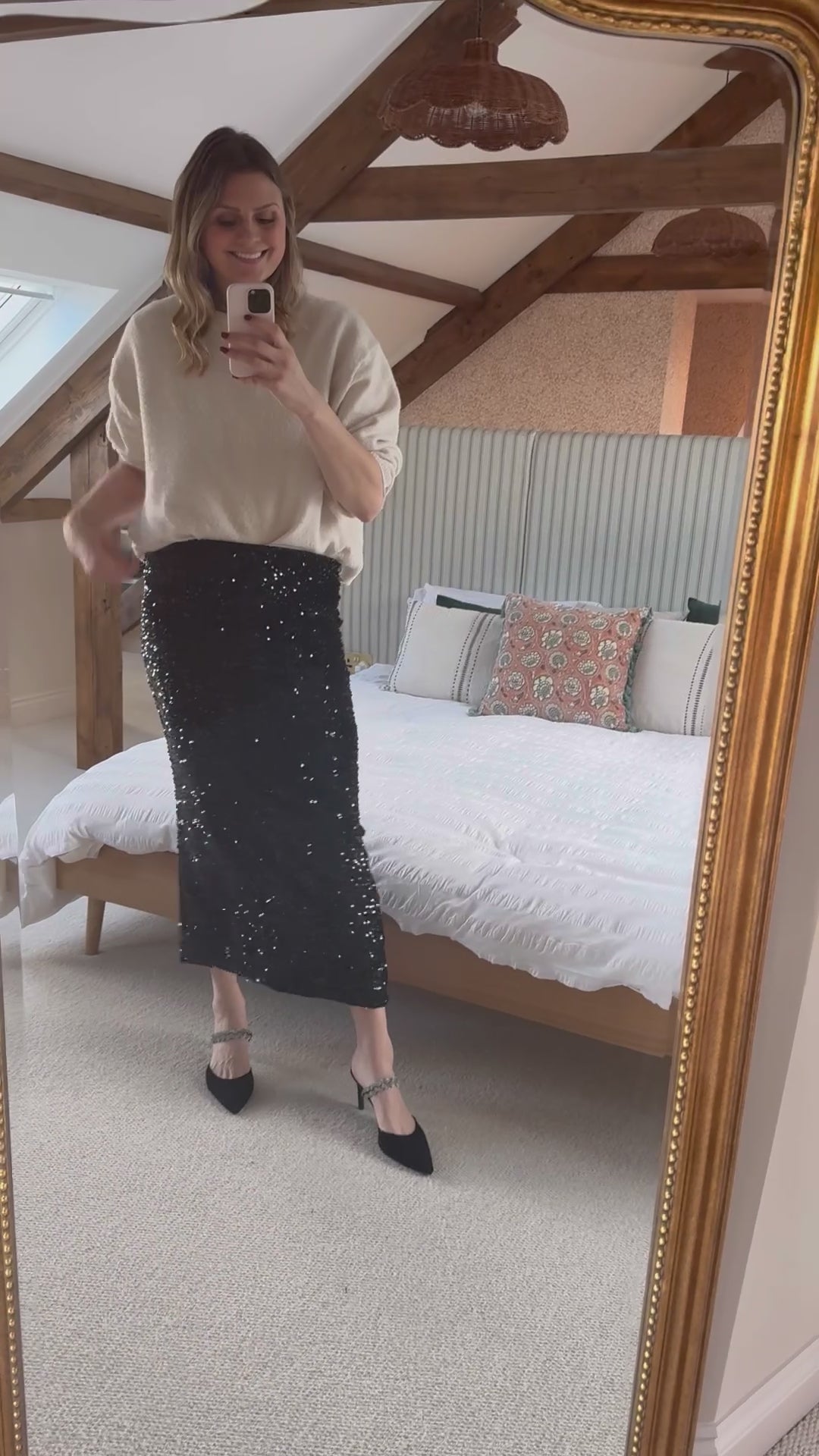 Video of tall model wearing Abigail mules available in larger sizes 8-12
