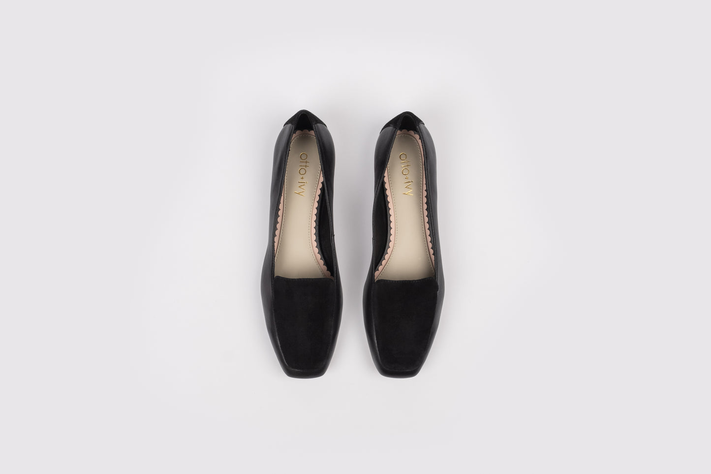 Aerial view of womens flat shoe Aubrey, in black. Available in womens sizes 8-12