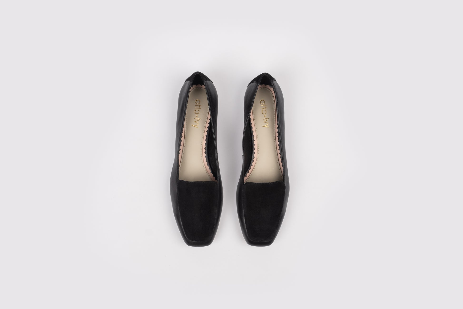 Aerial view of womens flat shoe Aubrey, in black. Available in womens sizes 8-12