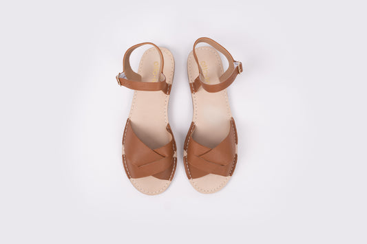 Aerial veiw of Orla Sandal in Tan, a womens summer shoe available in larger European sizes 42-46