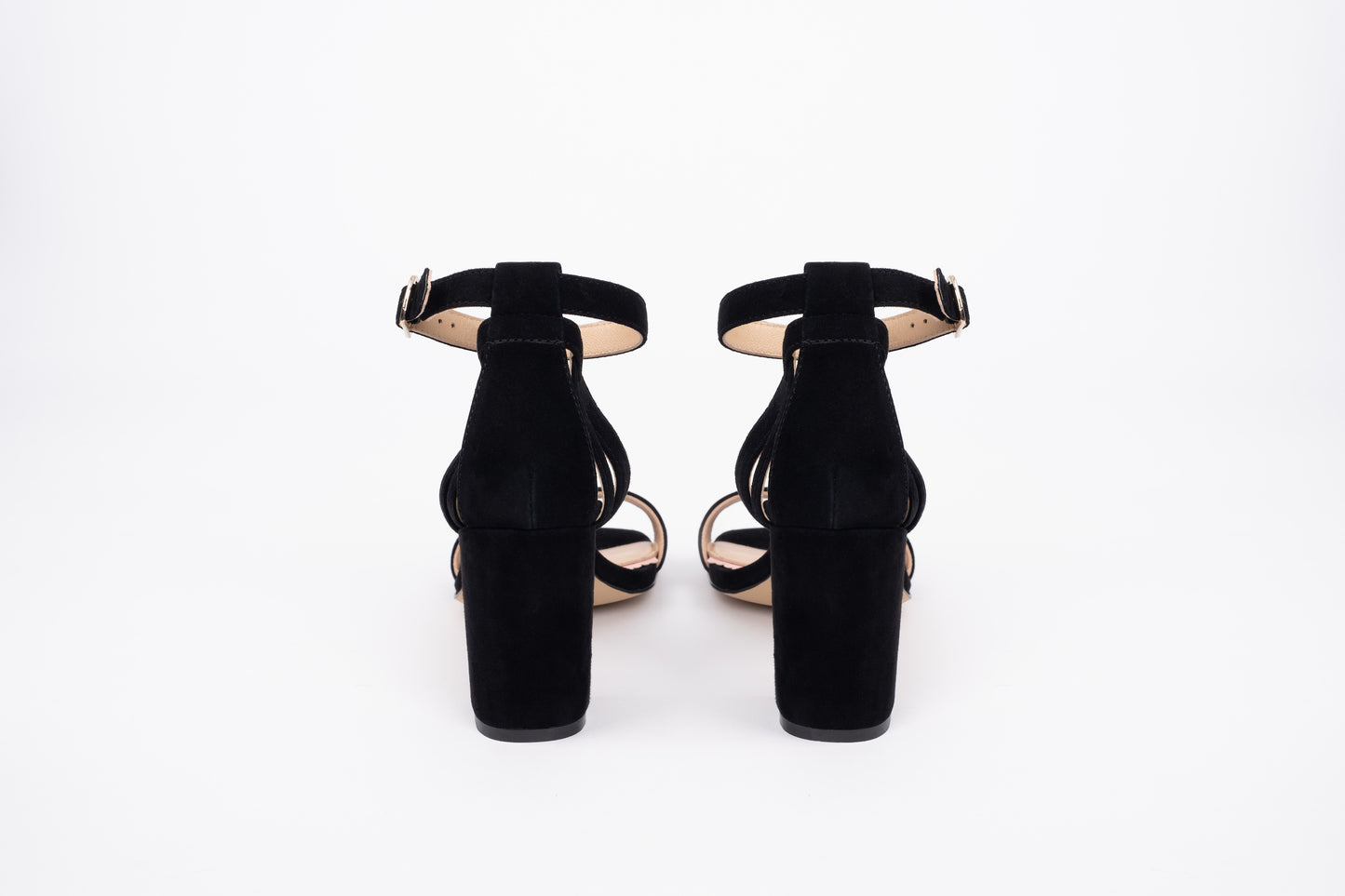 Back veiw of Bibi in black, ladies strappy shoe in larger UK Sizes 8-12