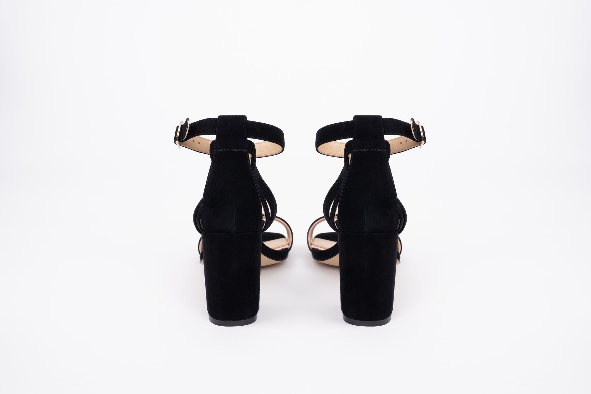 Back veiw of Bibi in black, ladies strappy shoe in larger UK Sizes 8-12