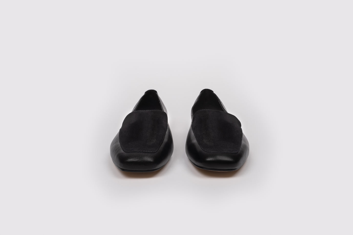 Front view of Aubrey Loafer in black. Womens flat shoe available in larger sizes UK 8-12