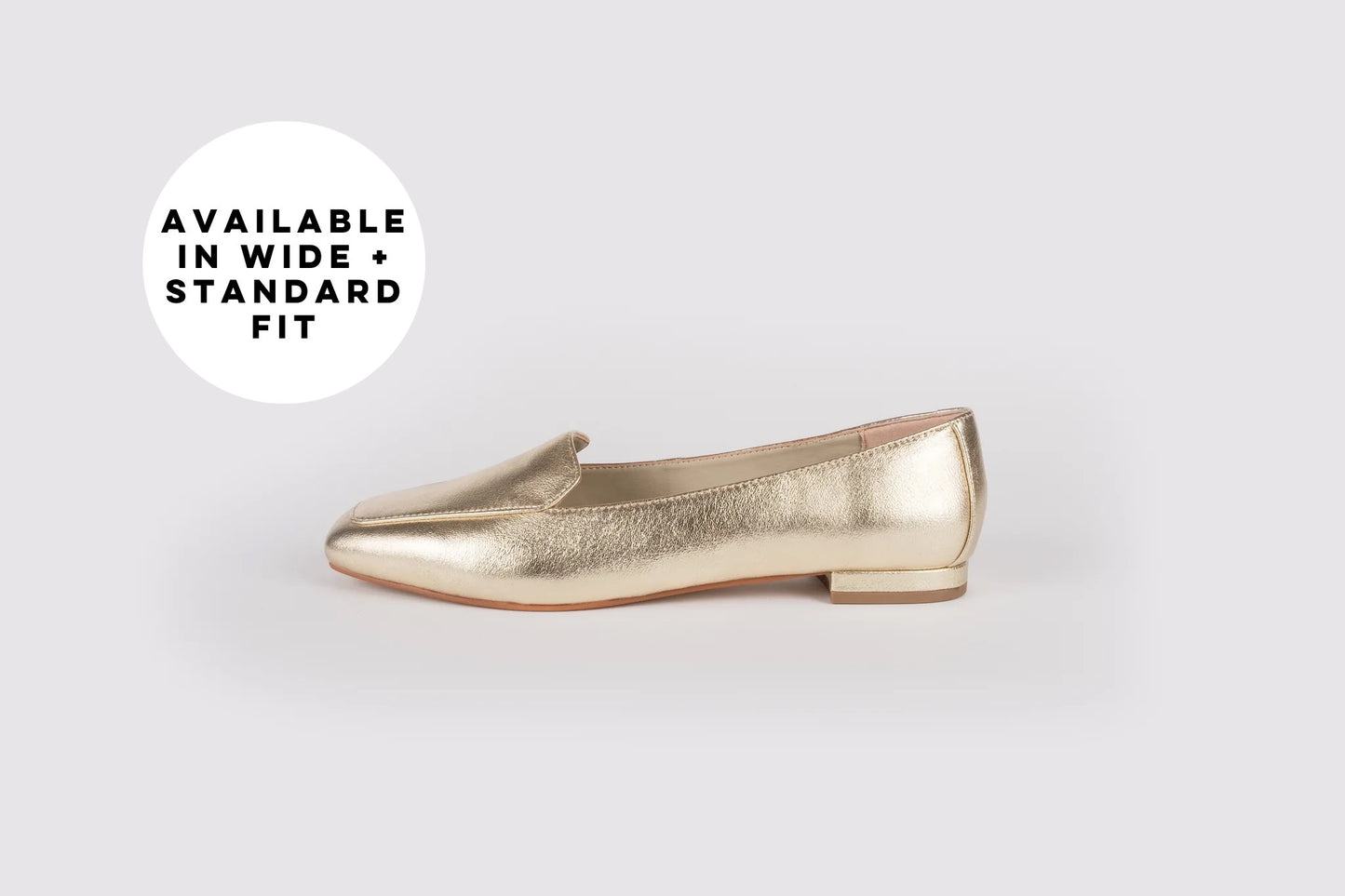 Side profile of Abrey loafer in gold, available in womens sizes 8-12