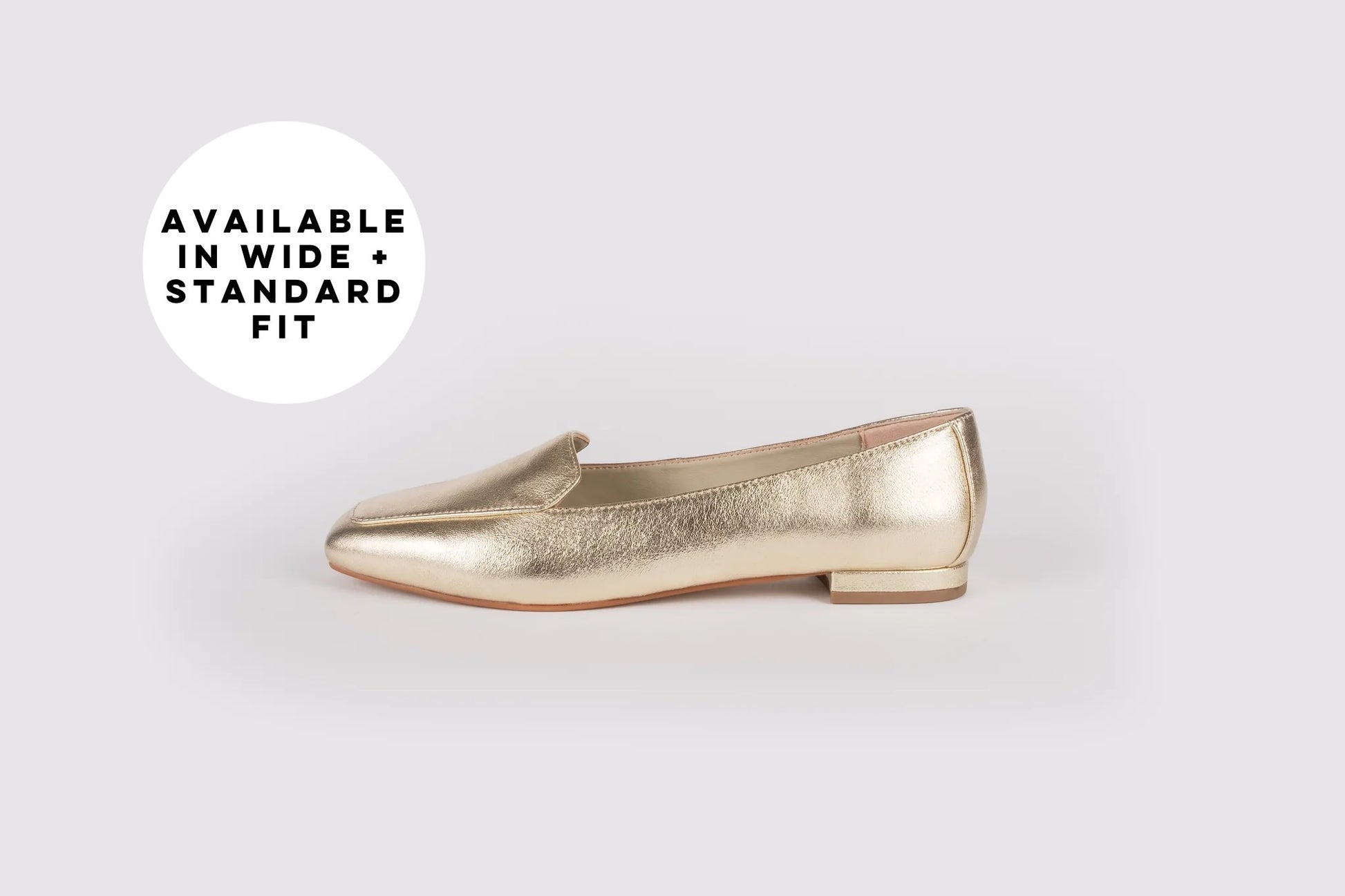 Side profile of Abrey loafer in gold, available in womens sizes 8-12