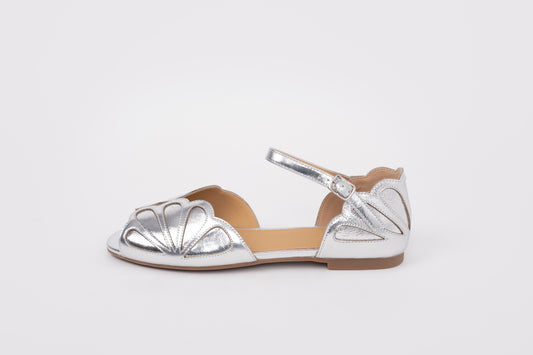 Side shot of silver womens sandal in larger sizes