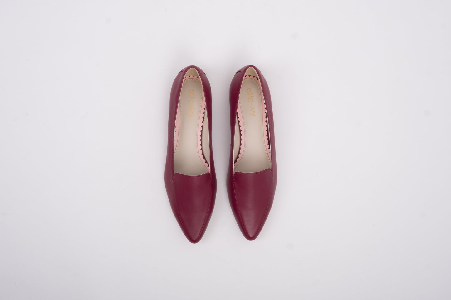 Aerial shot of womens burgundy flat shoe in larger sizes 42 43 44 45 46