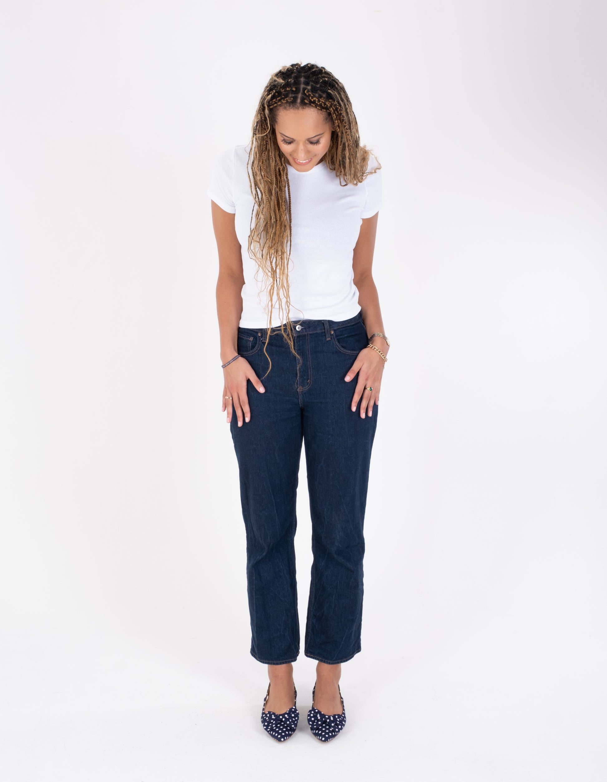 Navy Polka shot bow slingback heels in larger womens sizes 8 9 10 11 12