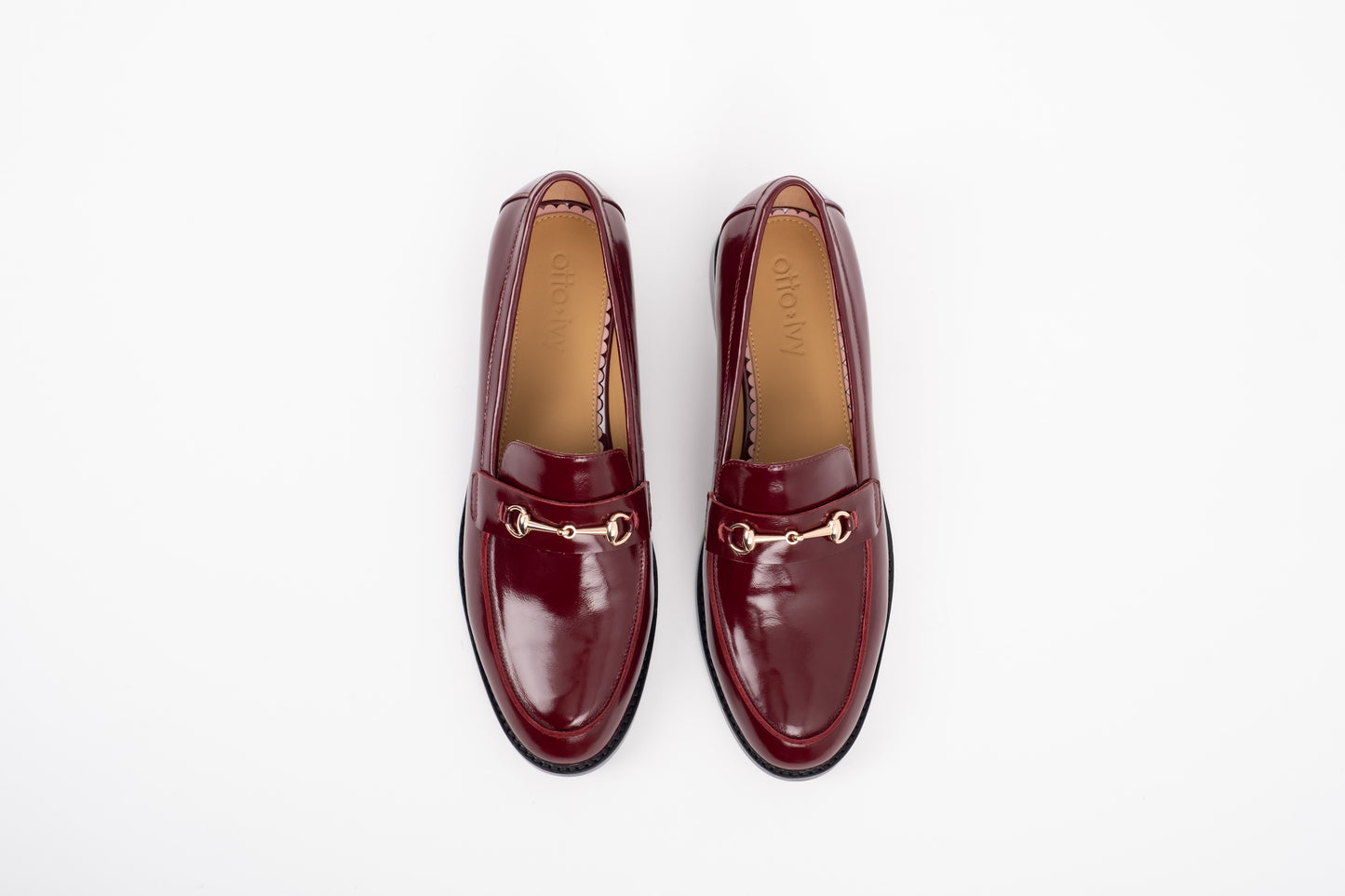 Arial shot of womens red leather loafer shoe in large sizes 8-12