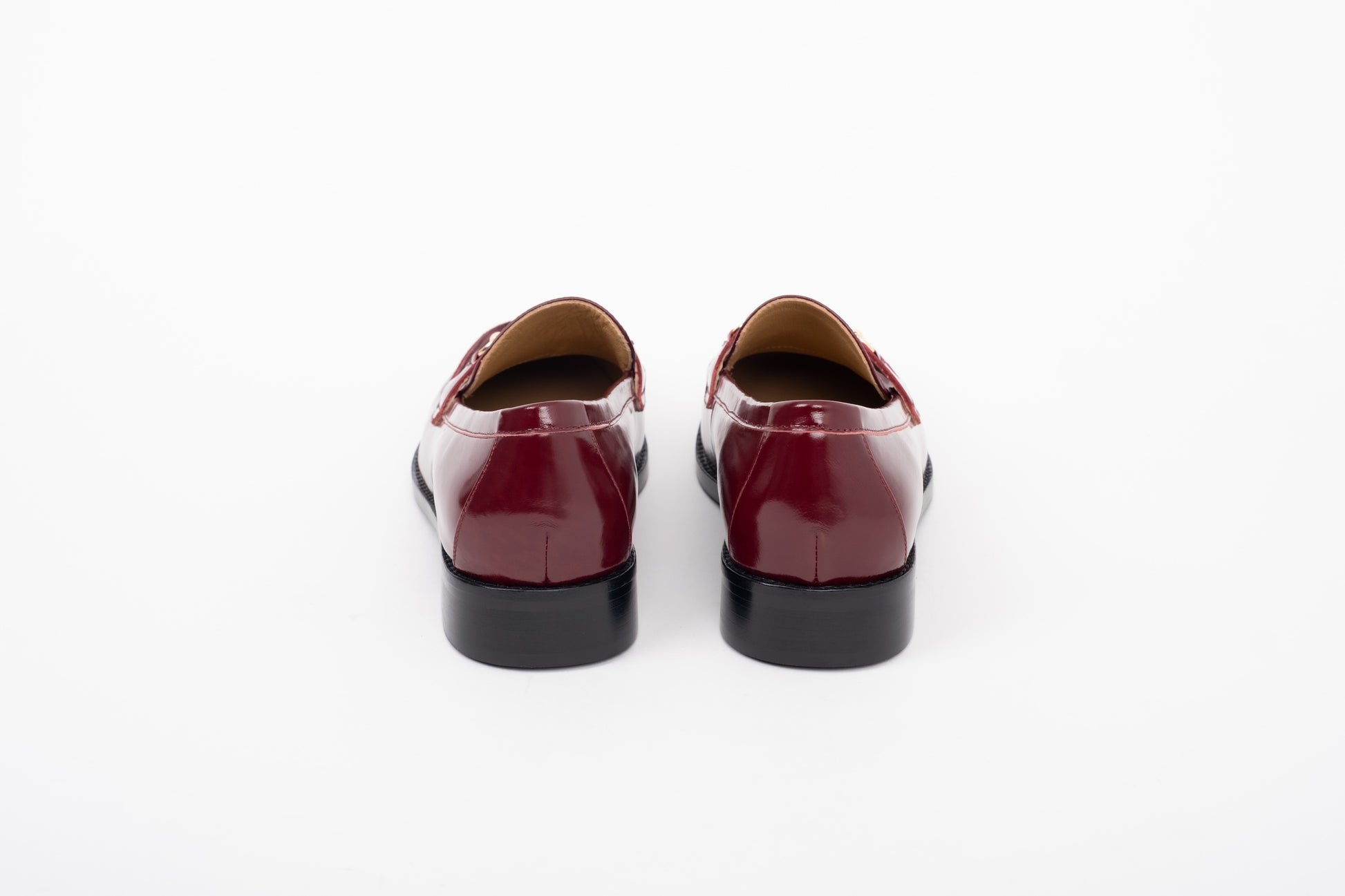 Back shot of womens large sizes red loafers in large sizes 42-46, standard and wide fit