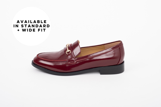 Red leather flat womens shoe in larger sizes 42-46, standard and wide fit