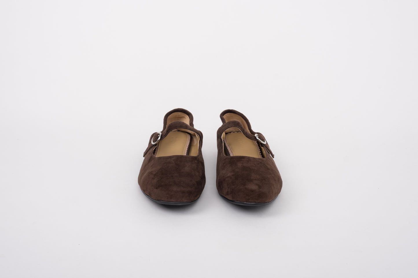 Front shot of womens large sizes suede brown Mary Jane shoe in large sizes 43 43 44 45 46