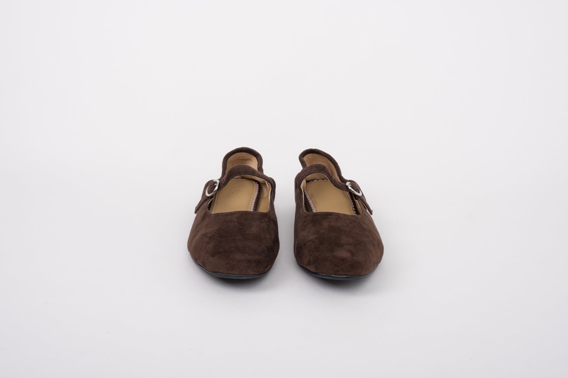 Front shot of womens large sizes suede brown Mary Jane shoe in large sizes 43 43 44 45 46