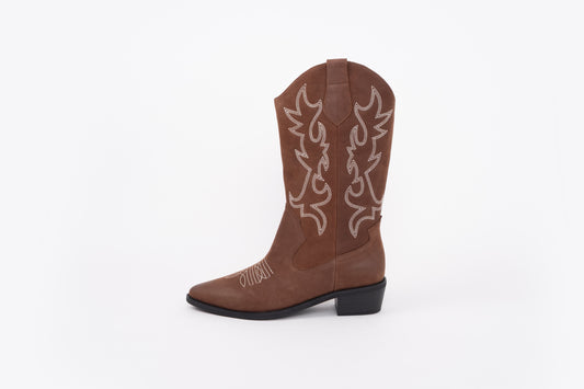 brown leather large sized womens cowboy leather boot in larger sizes 42-46