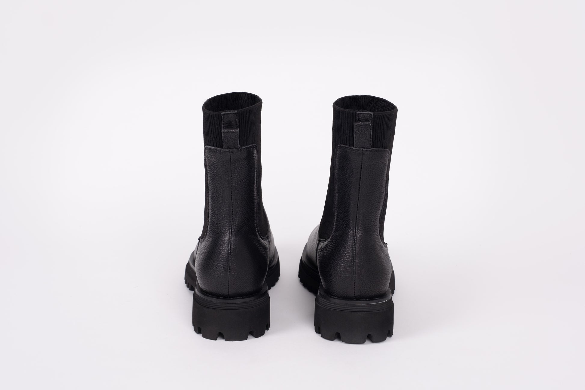 Back view of Marnie Chelsea Boot in Black leather. Womens boots in larger sizes available in 8-12
