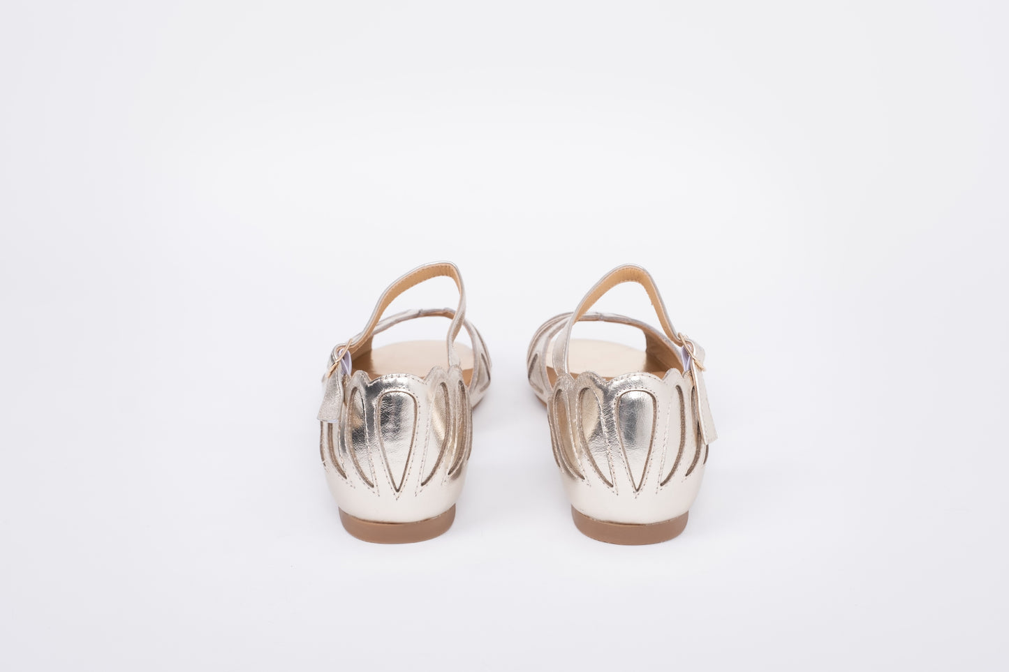 Back view of Lola Sandal in Gold. Womens footwear in larger sizes 8-12