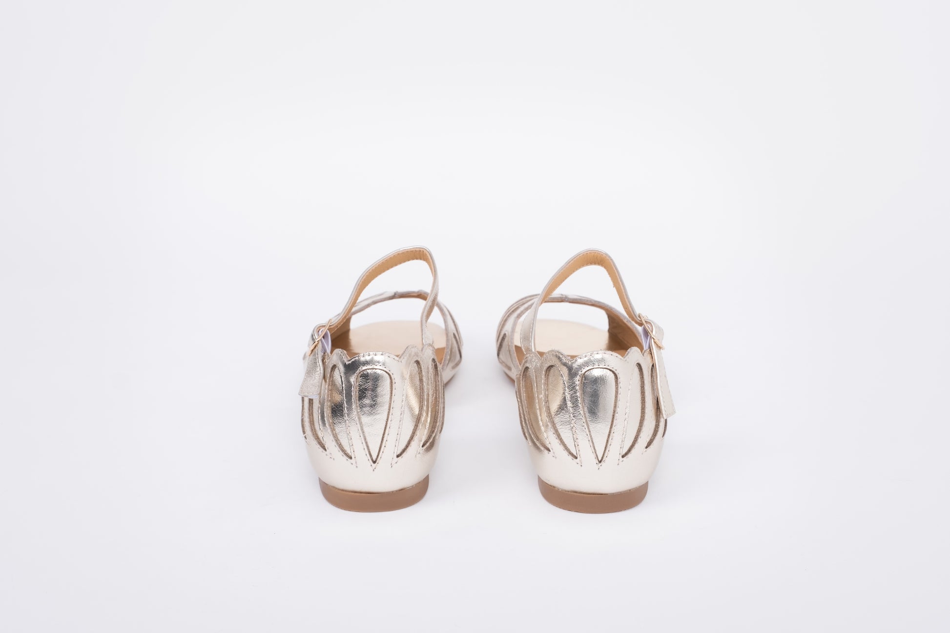 Back view of Lola Sandal in Gold. Womens footwear in larger sizes 8-12