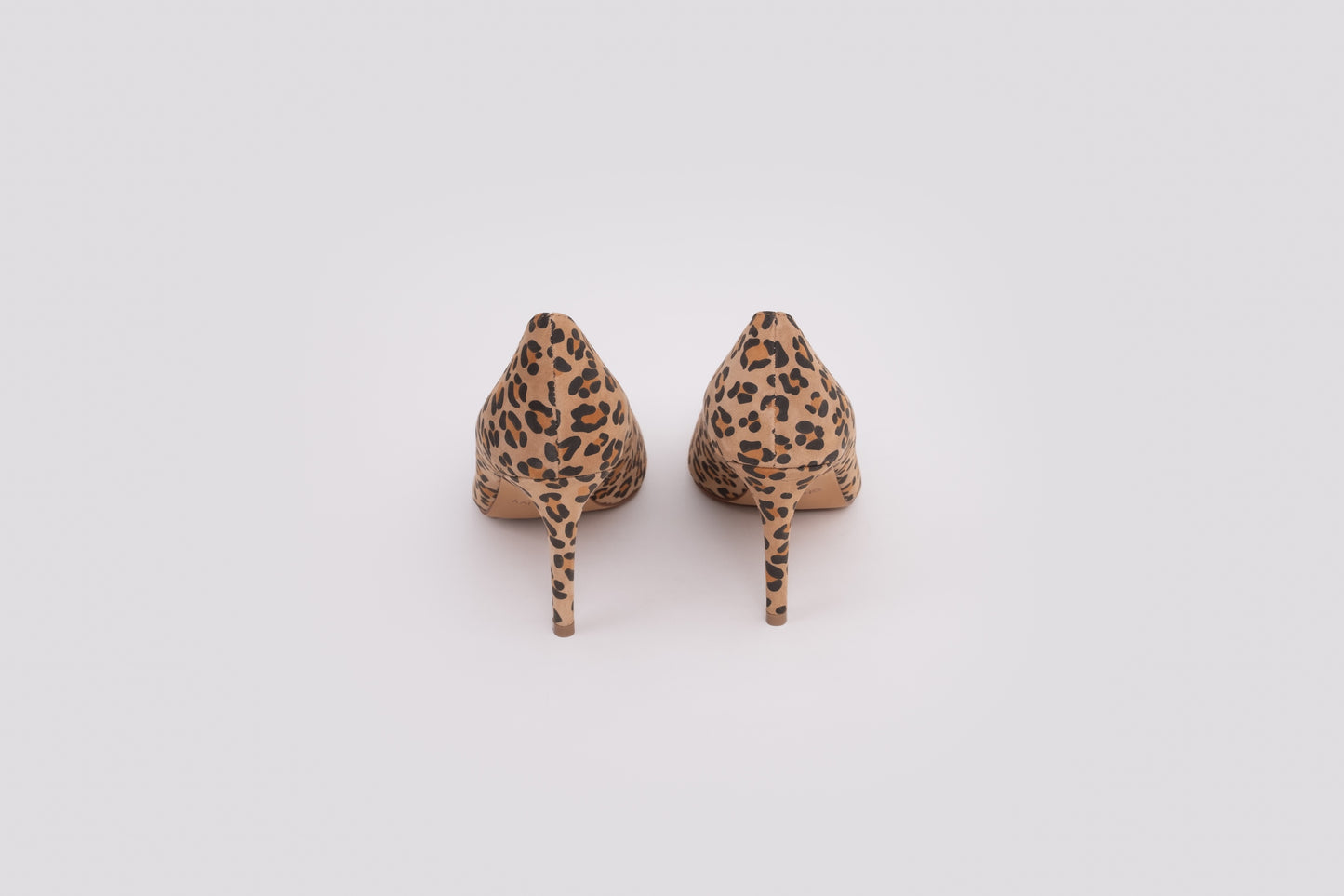 Back shot of womens leopard print heel, Emmie. In womens larger sizes 8-12