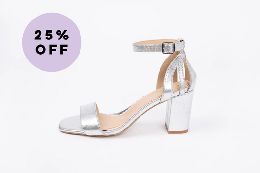 Silver womens heeled sandals in larger sizes 8 9 10 11 12