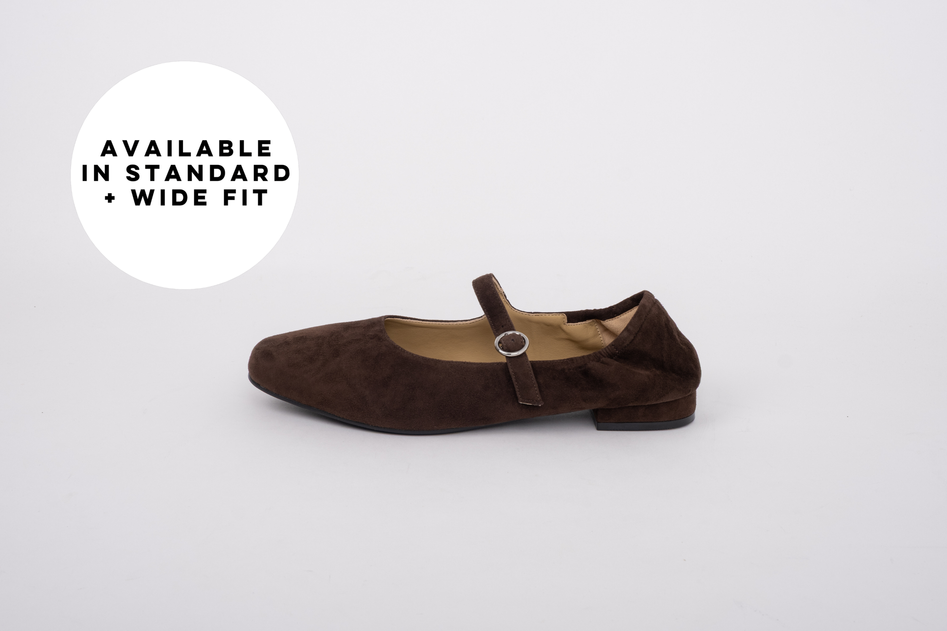 Large size womens chocolate brown suede stretch back Mary Jane shoe in sizes 42 43 44 45 46, wide fit