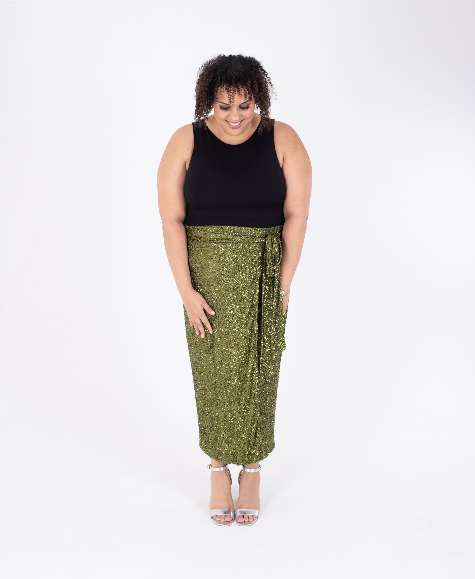 Silver scrappy heeled party sandal available in womens larger sizes 42 -46