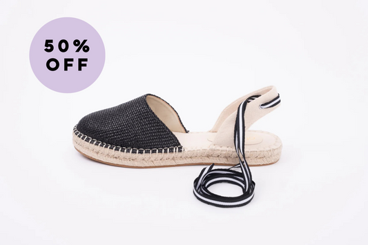 Womens black espadrille sandal in larger sizes with 50% off
