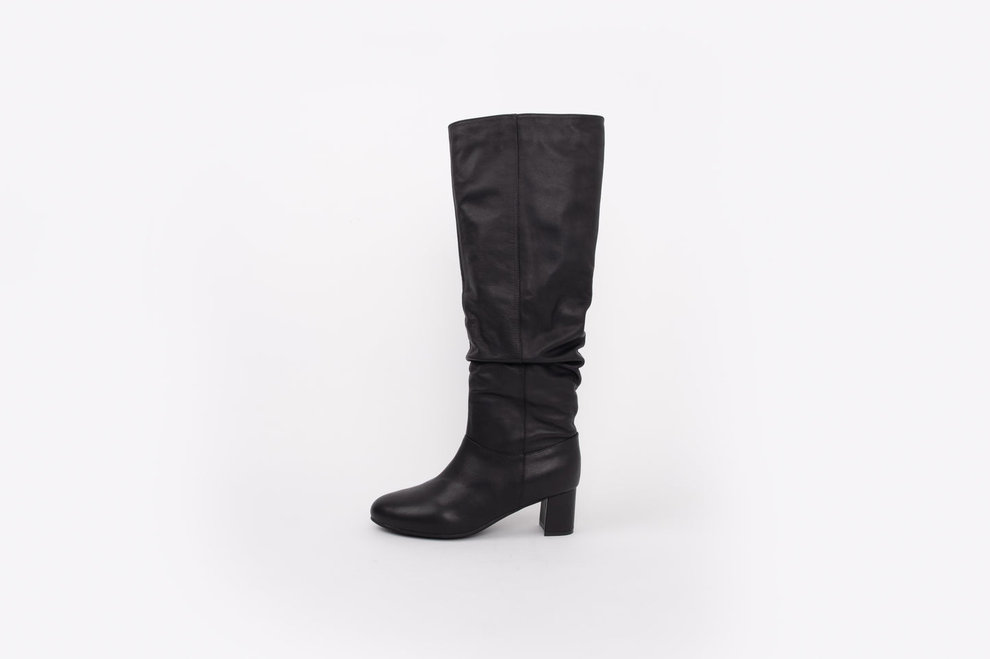 black eather knee high boot available in larger sizes 8 9 10 11 12 standard and wide fit