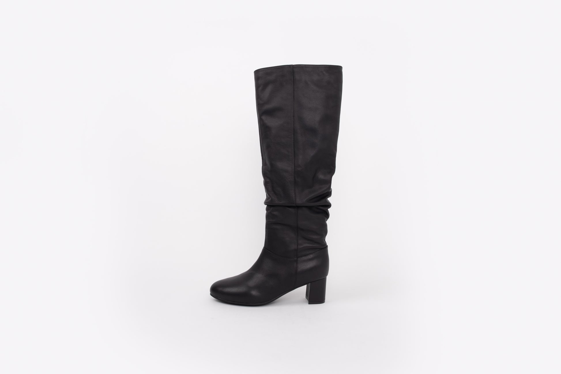 black eather knee high boot available in larger sizes 8 9 10 11 12 standard and wide fit