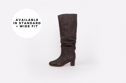 Large size womens brown leather knee high boot in sizes 42-46