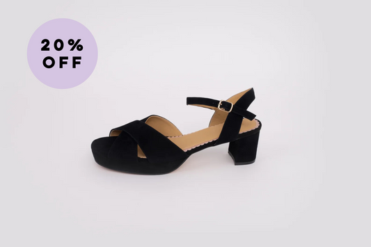 Black heeled womens sandal available in sizes 42 43 44 45 46