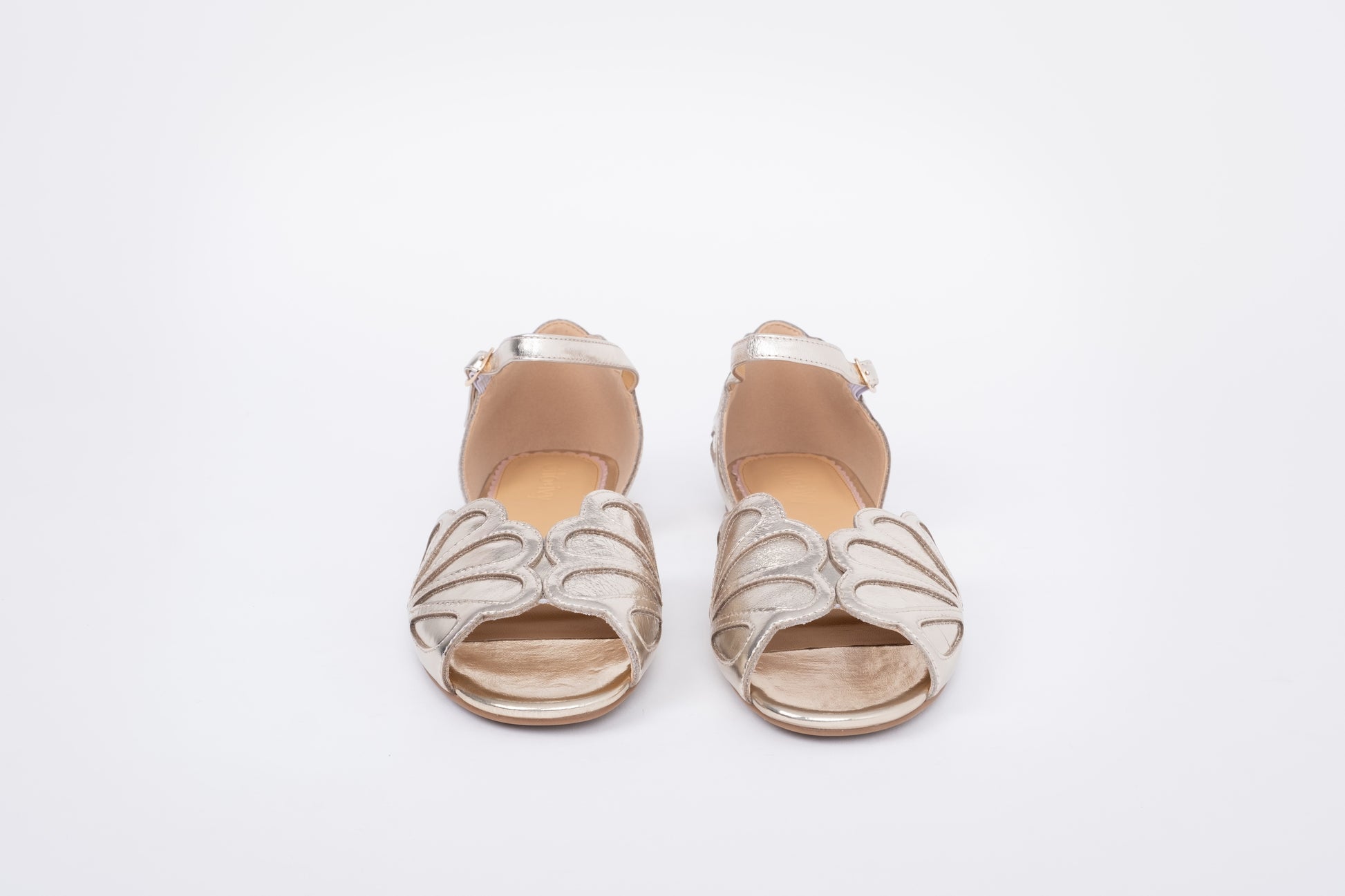 Front view of Lola Sandal in Gold. Womens shoes available in large UK sizes 8-12