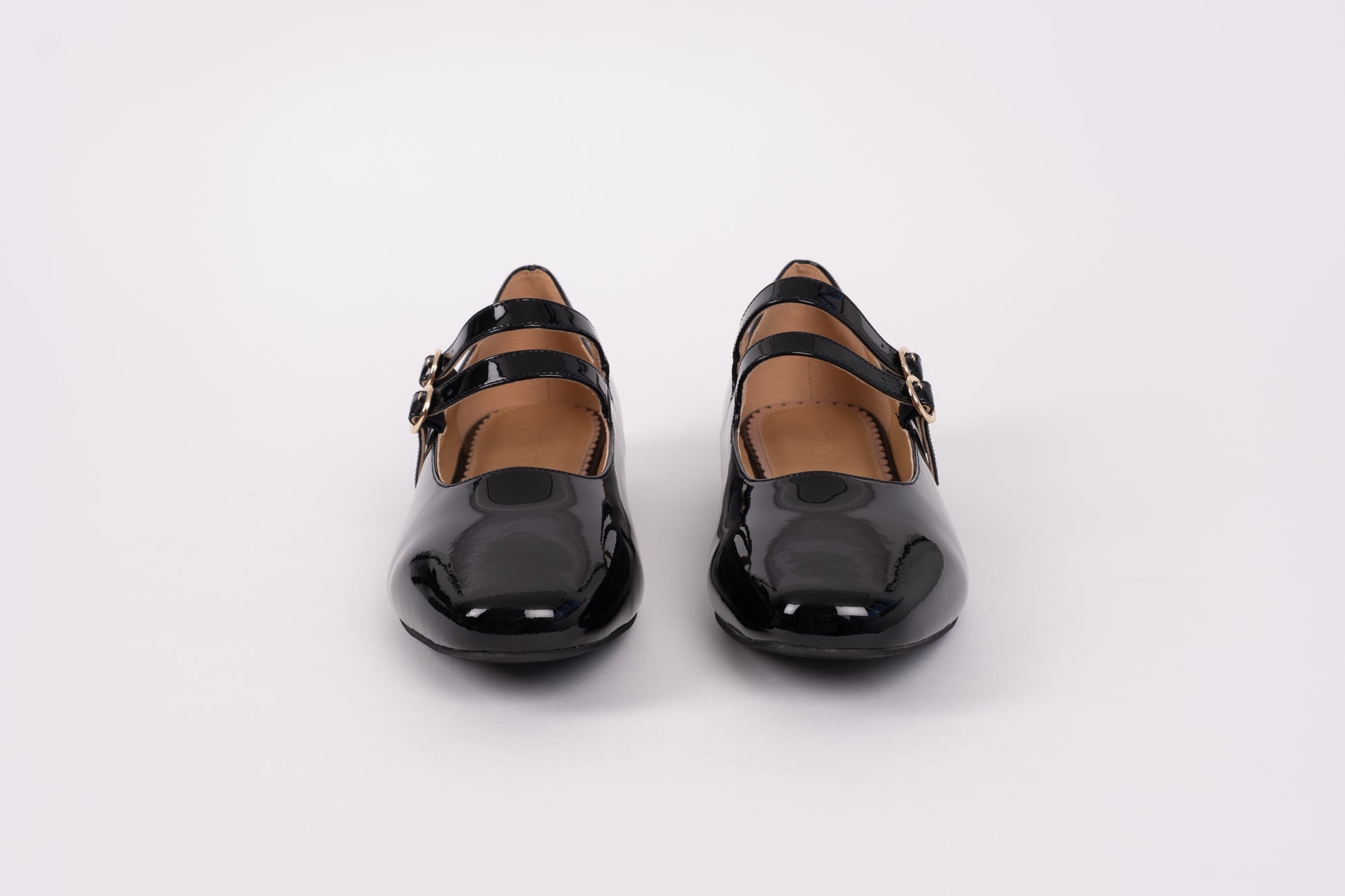 Front shot of black Mary Jane shoe Jemima available in larger womens sizes 42-46