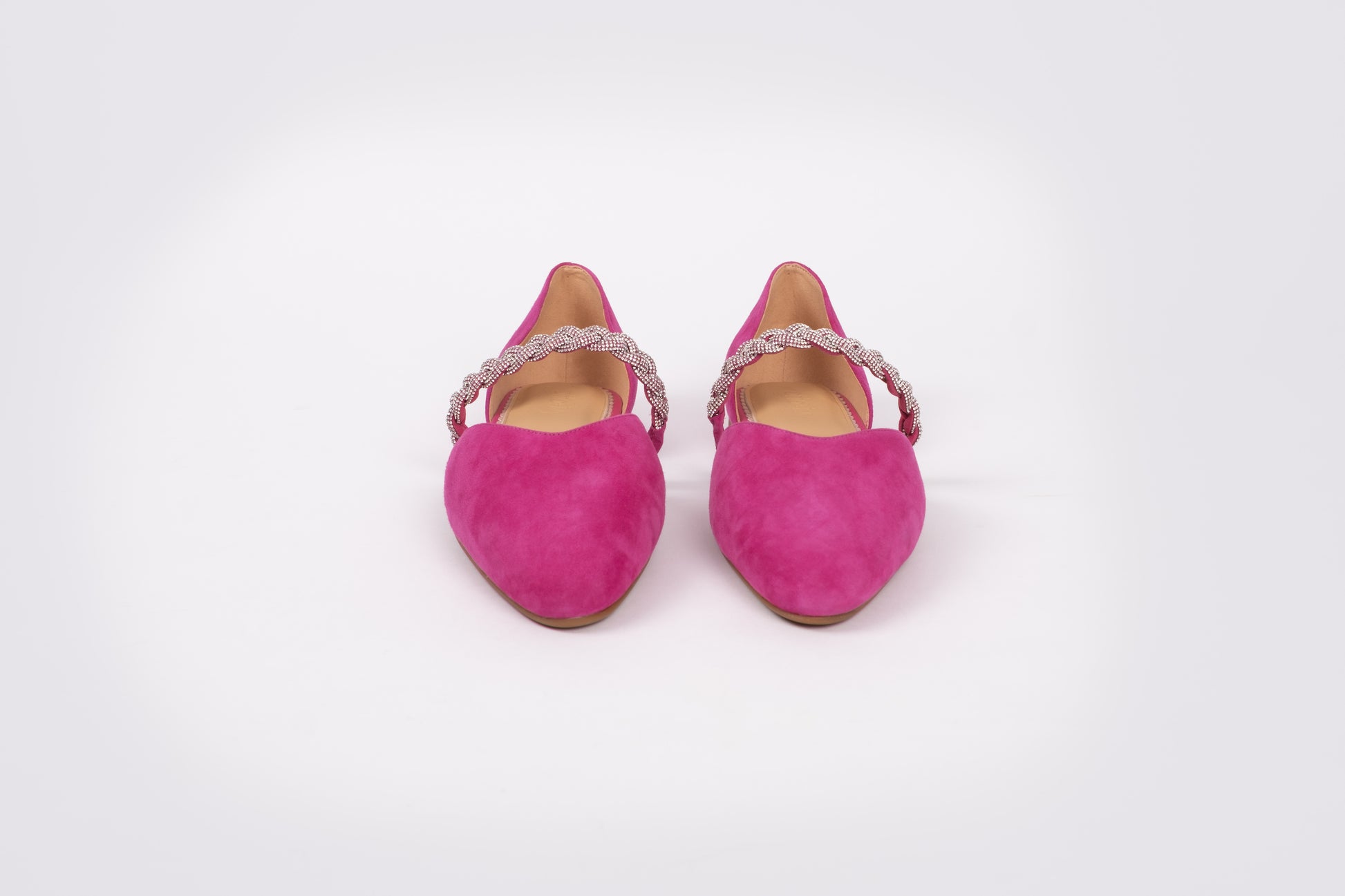 Back view of Amber flat in fuchsia pink available in larger womens UK sizes 8-12
