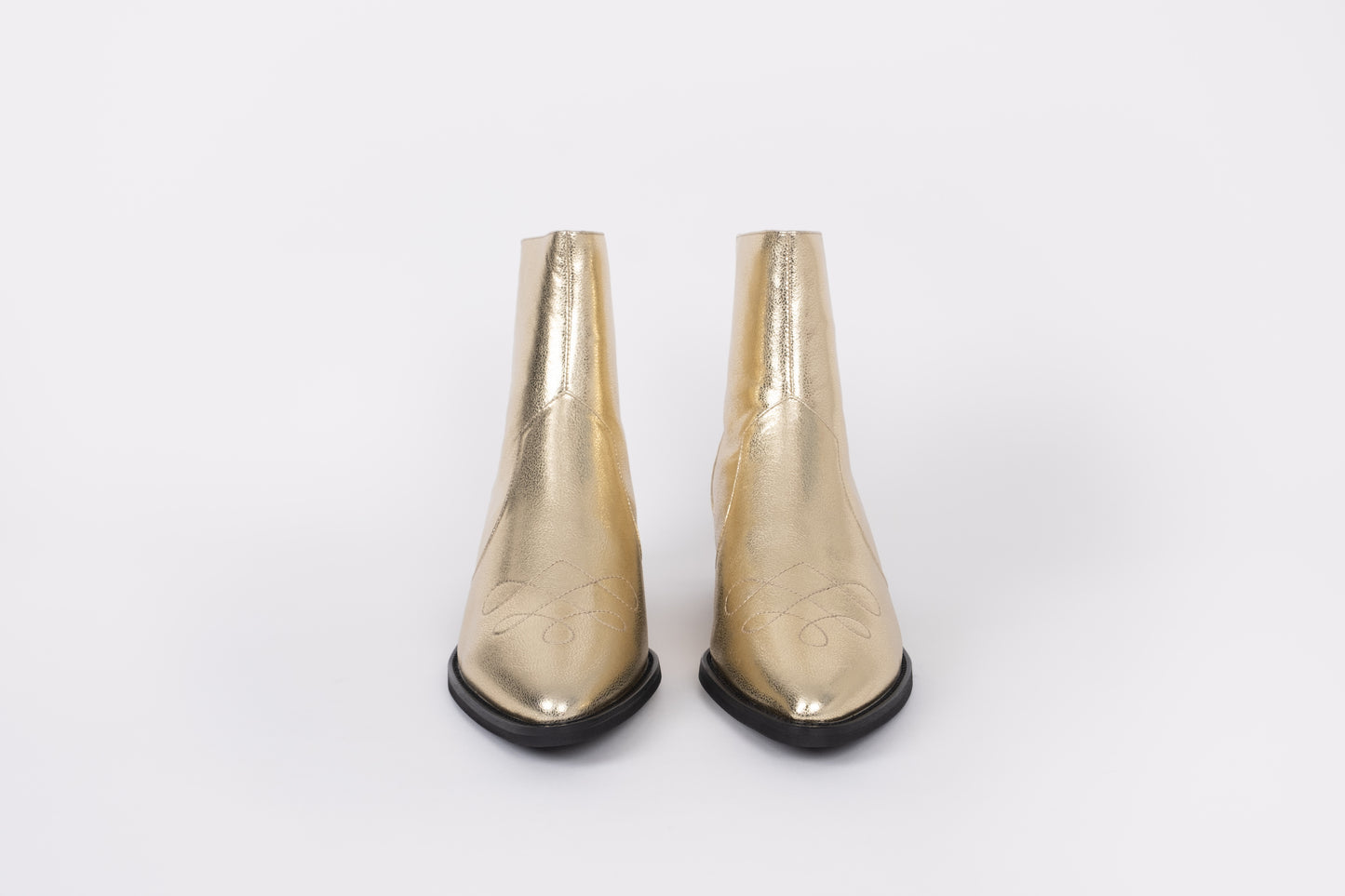 Front view of womens ankle boot in gold, Phoebe. Available in womens larger European sizes 42-46