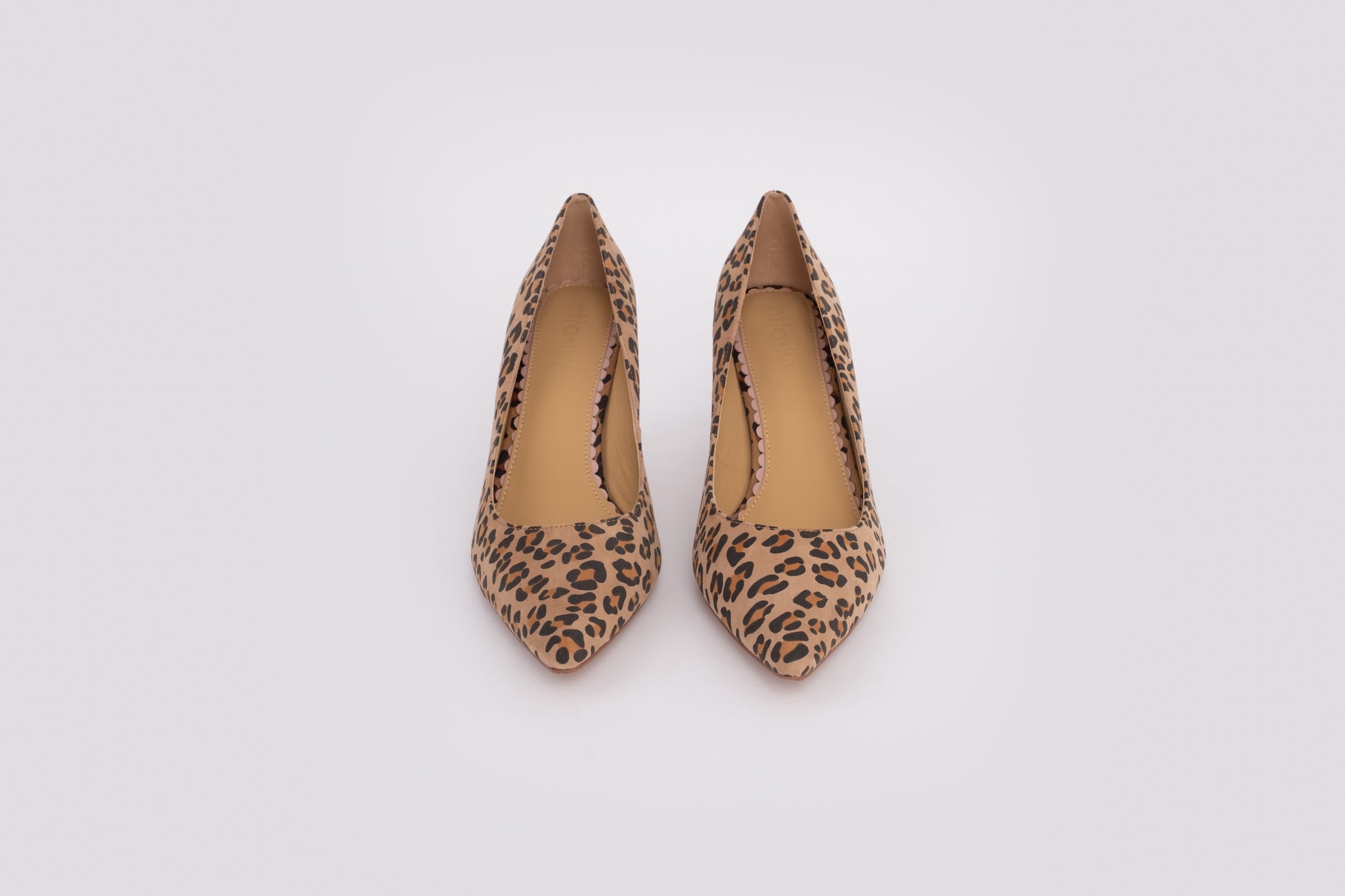 Front shot of womens Emmie court in leopard, a stiletto heel available in European larger sizes 42-46