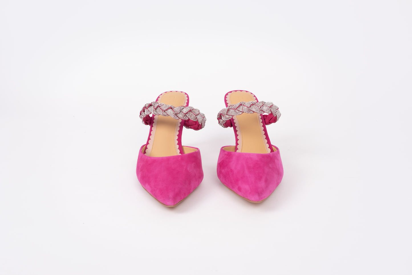 Front view of womens mule, Abigail in Fuchsia. Available in larger sizes 8-12
