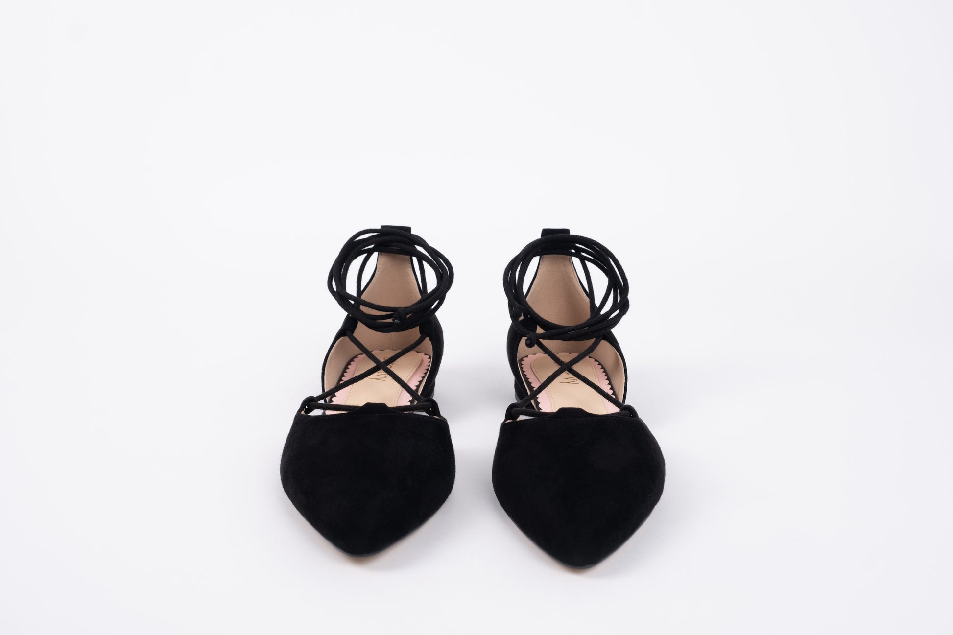 Front view of womens flat shoe Winnie in black. Available in larger sizes 8-12